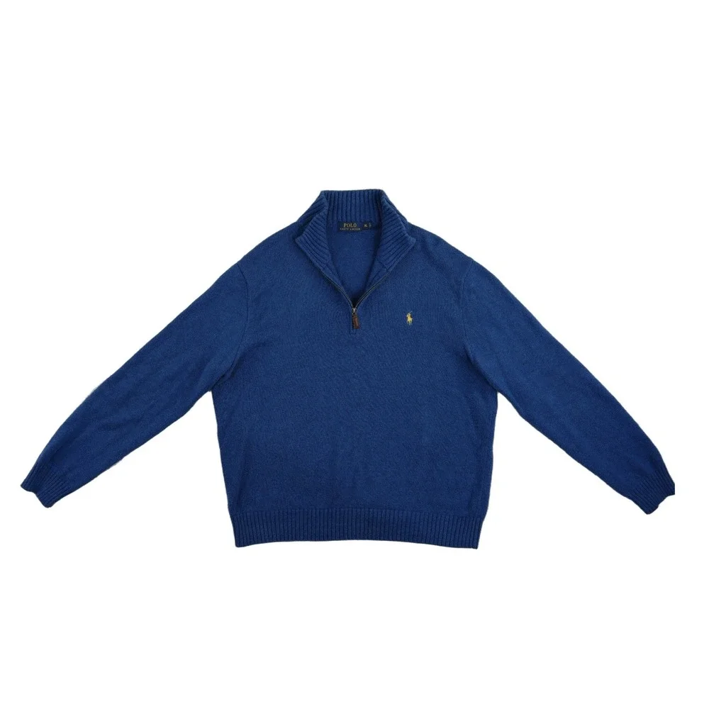 Polo Ralph Lauren Quarter Zip Sweater Men's Size XL Blue Cotton Knit Pony